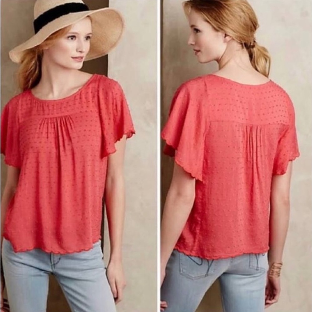 Anthropologie Mauve Scallop Sleeved Blouse